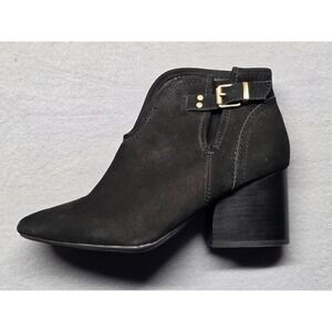 LUCCA LANE Paydena Microsuede Platform Bootie with Gold Buckle ~ Black